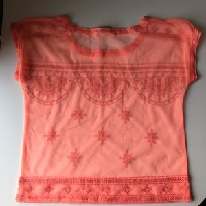 Exotic Mesh & Lace Crop Top Blouse - Peach - XS